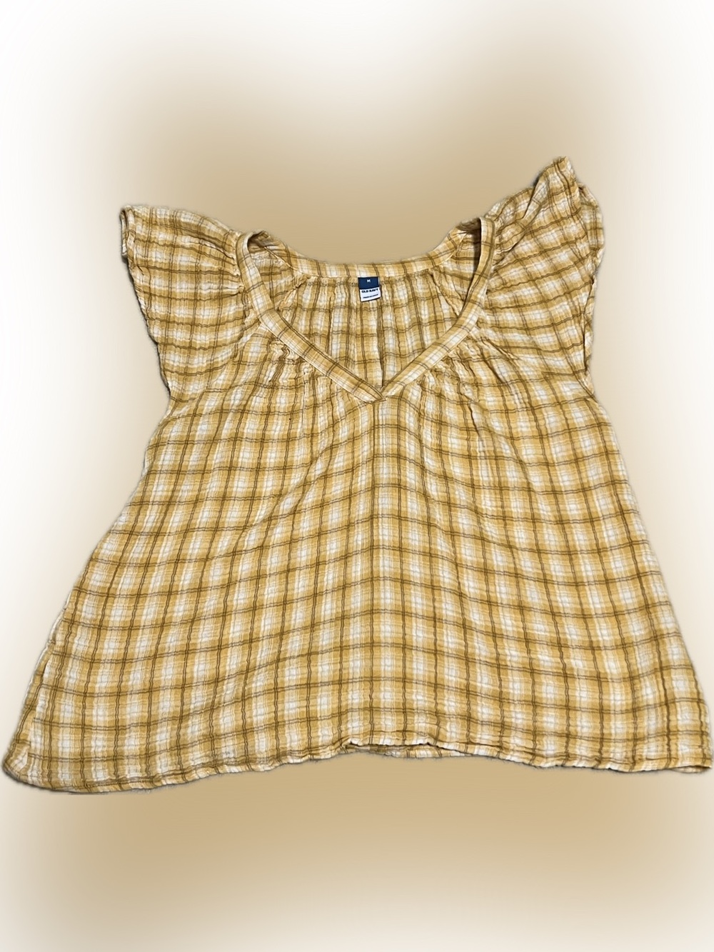 Plaid Flutter Sleeve Blouse